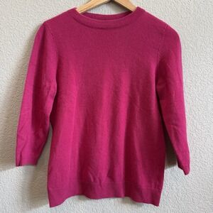 Talbots Cashmere Sweater Fuchsia Three-Quarter Sleeves High Crewneck